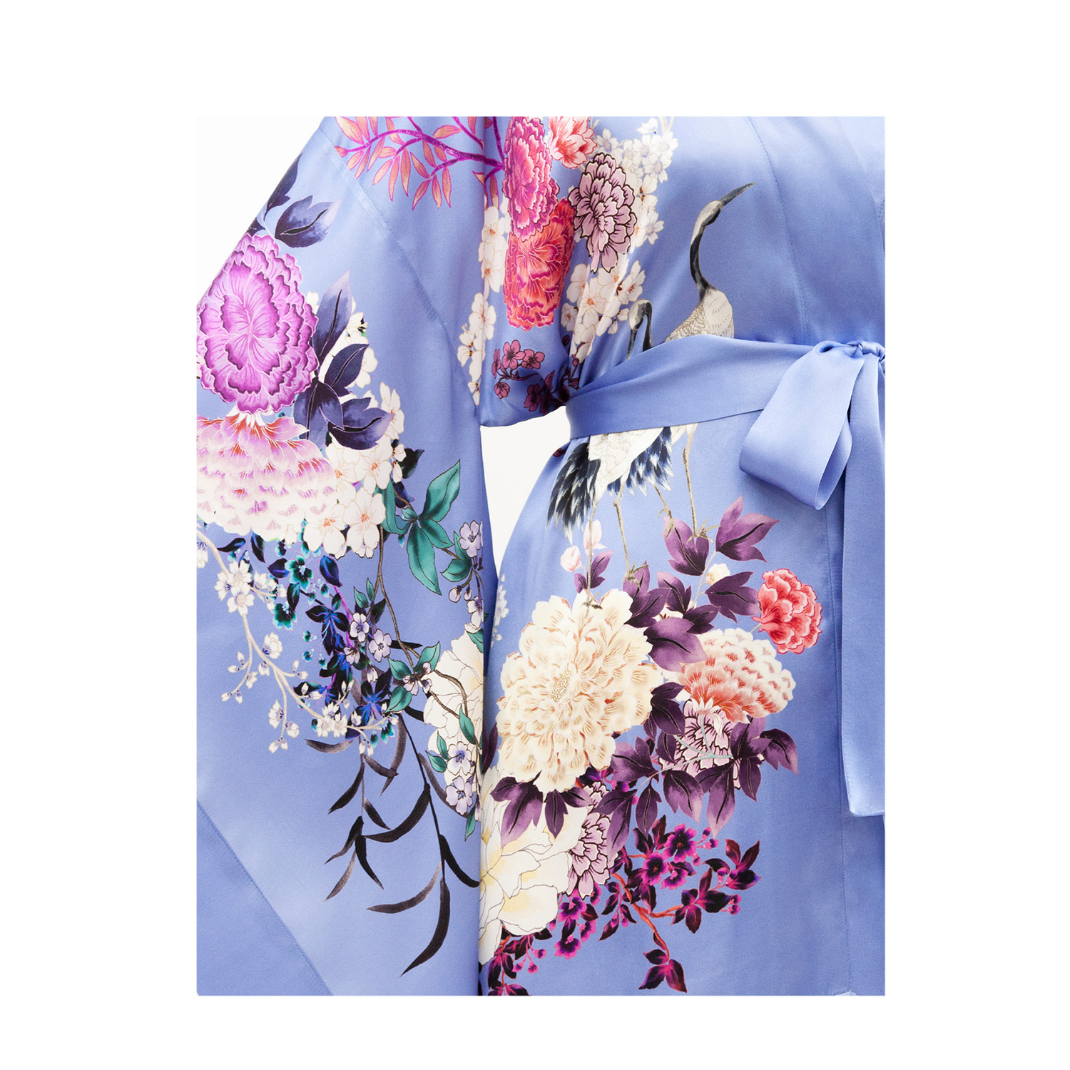 CORNFLOWER BLUE SILK SATIN SHORT KIMONO — MENG